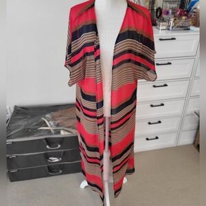 EUC Red, White, Blue and Brown Striped Kimono